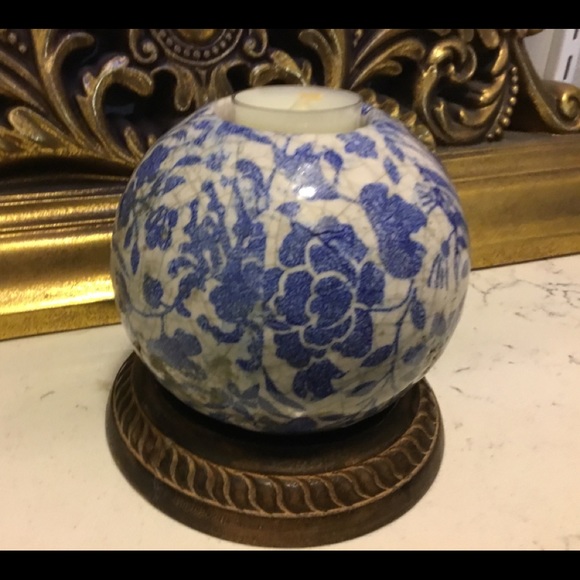Vintage Other - Stoneware Blue & White Candle Holder